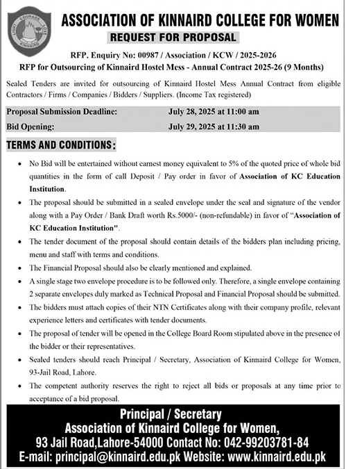 Association of Kinnaird College For Women Lahore Tender Notice-3